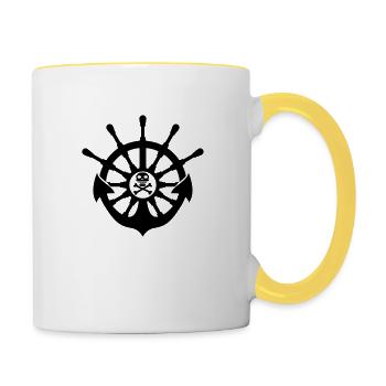 pirat logo rame volant ancre bateau bateau nage - Mug contrasté - blanc/jaune - Droite