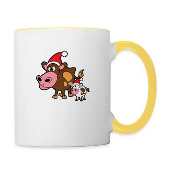 Christmas Christmas Xmas cow cows cattle bull - Contrasting Mug - white/yellow - Right