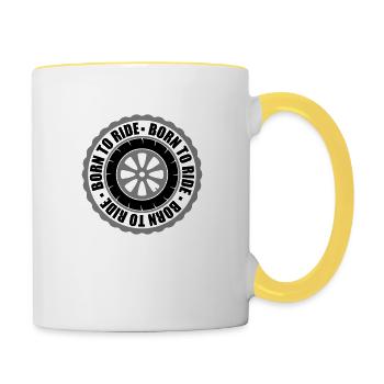 kreis felge reifen born to ride rund stempel rad m - Tasse zweifarbig - Weiß/Gelb - Rechts