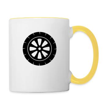 tire motorcycle driving driver license car mechanics - Contrasting Mug - white/yellow - Right