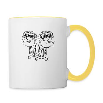 2 freunde team paar duenn cool rauchen sonnenbrill - Tasse zweifarbig - Weiß/Gelb - Rechts