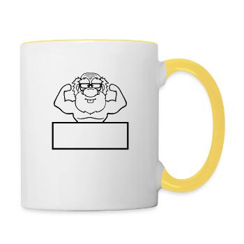 shield text write frame old grandpa grandfather ho - Contrasting Mug - white/yellow - Right