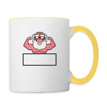 shield text write frame old grandpa grandfather ho - Contrasting Mug - white/yellow - Right
