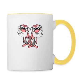 2 freunde team paar duenn cool rauchen sonnenbrill - Tasse zweifarbig - Weiß/Gelb - Rechts
