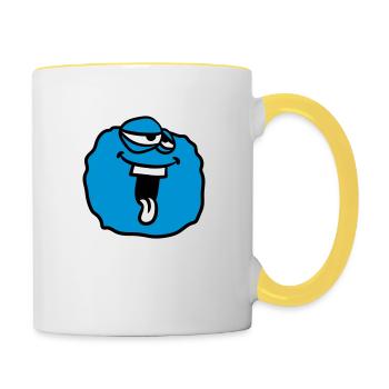 ball circle around laughing face head monster funny - Contrasting Mug - white/yellow - Right