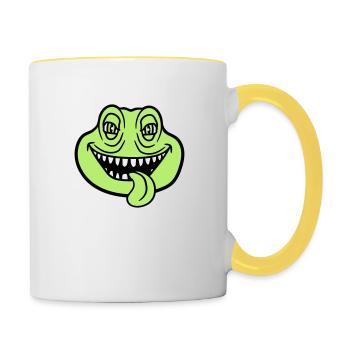 face head monster boese snake dangerous la - Contrasting Mug - white/yellow - Right