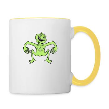 verrueckt daemon gnom klein horror halloween gesic - Tasse zweifarbig - Weiß/Gelb - Rechts