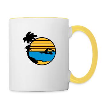 palmen insel urlaub ferien sonne strand schwimmen - Tasse zweifarbig - Weiß/Gelb - Rechts