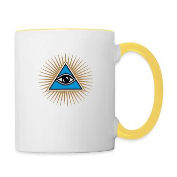 Alles sehendes Auge, Dreieck, Allsehendes Auge - Tasse zweifarbig - Weiß/Gelb - Rechts
