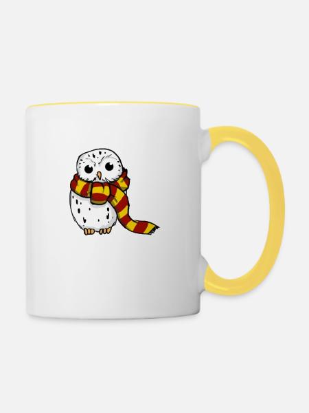 Schneeeule - Rot-Gelb - Tasse zweifarbig - Weiß/Gelb