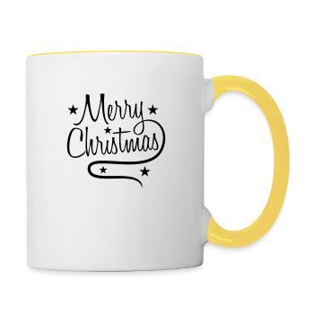 design logo fir stars merry christmas christmas - Contrasting Mug - white/yellow - Right