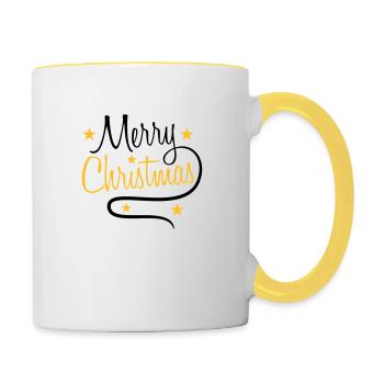 text design logo tanne sterne frohe christmas weih - Tasse zweifarbig - Weiß/Gelb - Rechts