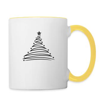 christmas tree fir tree fir star merry chris - Contrasting Mug - white/yellow - Right