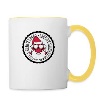 santa claus round circle stamp nikolaus weihnac - Contrasting Mug - white/yellow - Right