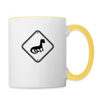 achtung warnung vorsicht hinweis schild silhouette - Tasse zweifarbig - Weiß/Gelb - Rechts