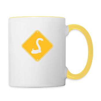 warning blindfold snake caution caution h - Contrasting Mug - white/yellow - Right
