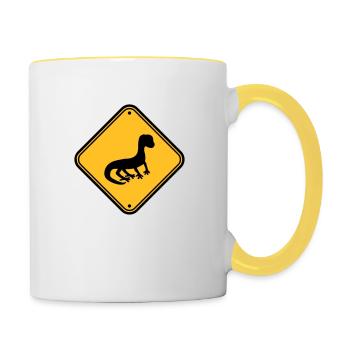 warnung achtung vorsicht hinweis schild silhouette - Tasse zweifarbig - Weiß/Gelb - Rechts