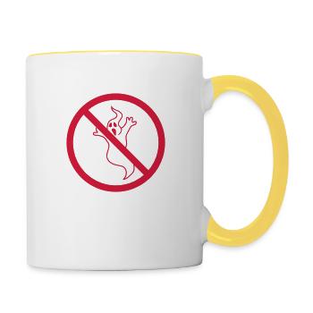 zone forbidden no shield ghost haunt horror mon - Contrasting Mug - white/yellow - Right