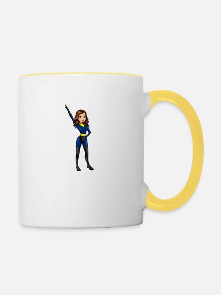 Superheldin in blau - Tasse zweifarbig - Weiß/Gelb