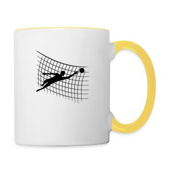 design netz muster torwart torhueter halten fussba - Tasse zweifarbig - Weiß/Gelb - Rechts
