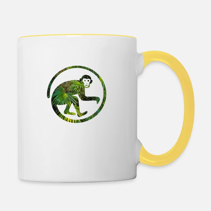 Singe dans le singe de la jungle - Mug contrasté - blanc/jaune