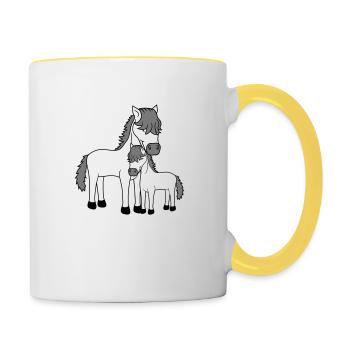 baby kind mama papa familie junges fohlen suess ni - Tasse zweifarbig - Weiß/Gelb - Rechts