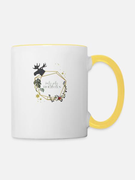 weihnachtskranz - Tasse zweifarbig - Weiß/Gelb