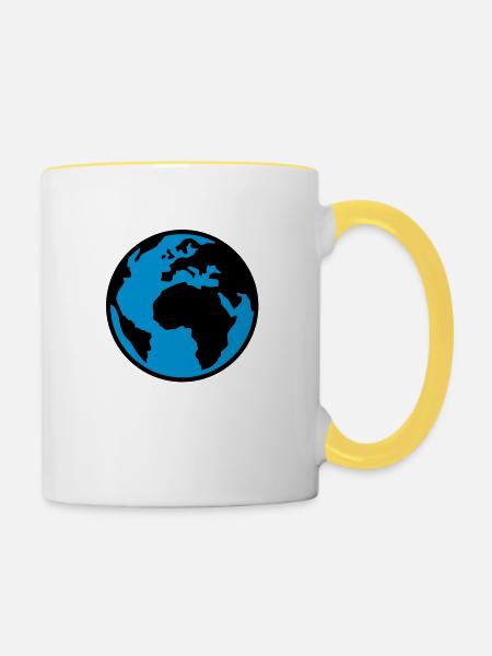Erde - Welt - Globus - 2C - Tasse zweifarbig - Weiß/Gelb