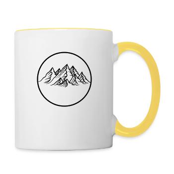 cercle rond logo montagnes huegel alpes randonnée urlaug - Mug contrasté - blanc/jaune - Droite