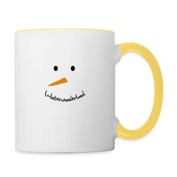 Schneemann Weihnachten Winter Frost lustig - Tasse zweifarbig - Weiß/Gelb - Rechts