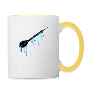 nass tropfen graffiti spray logo cool spielen dart - Tasse zweifarbig - Weiß/Gelb - Rechts