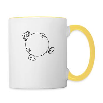 ball kugel tragen schleppen gross schwer mann figu - Tasse zweifarbig - Weiß/Gelb - Rechts