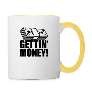 geldscheine buendel dollar gettin money zeichen ge - Tasse zweifarbig - Weiß/Gelb - Rechts
