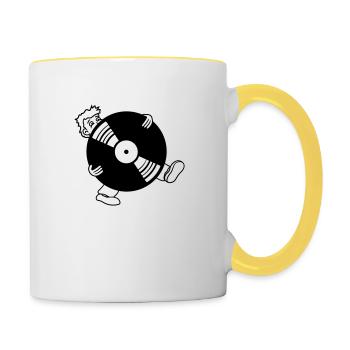 vinyl round circle plate dj hang up party music fe - Contrasting Mug - white/yellow - Right