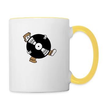 rund kreis vinyl platte dj auflegen party musik fe - Tasse zweifarbig - Weiß/Gelb - Rechts