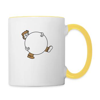 kugel ball tragen schleppen gross schwer mann figu - Tasse zweifarbig - Weiß/Gelb - Rechts