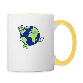 erde planet welt kugel rund gross riesig tragen sc - Tasse zweifarbig - Weiß/Gelb - Rechts