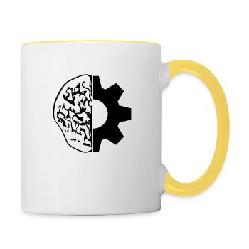 think brain intelligent engineer gear mechan - Contrasting Mug - white/yellow - Right