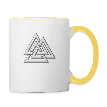 Valknut, Wotan's Knoten, Walknot, Odin, Walhalla - Tasse zweifarbig - Weiß/Gelb - Rechts