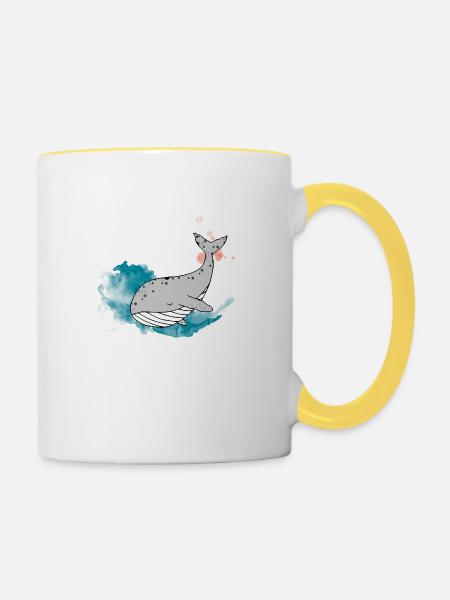 Der schlafende Wal - Maritim Serie von AP-Design - Tasse zweifarbig - Weiß/Gelb