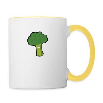 Brocoli ! Brocoli ! - À manger ! Cadeau ! Vert ! Green ! - Mug contrasté - blanc/jaune - Droite