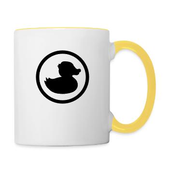 kreis rund logo quietscheente gummiente badeente e - Tasse zweifarbig - Weiß/Gelb - Rechts