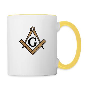 franc-maçon symbole, équerre & compas maçonniques - Mug contrasté - blanc/jaune - Droite