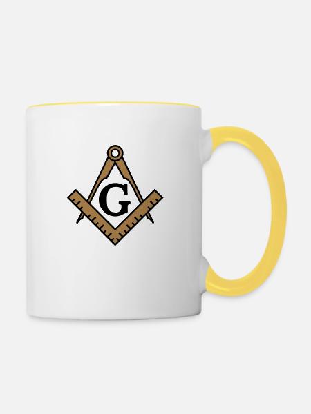 franc-maçon symbole, équerre & compas maçonniques - Mug contrasté - blanc/jaune