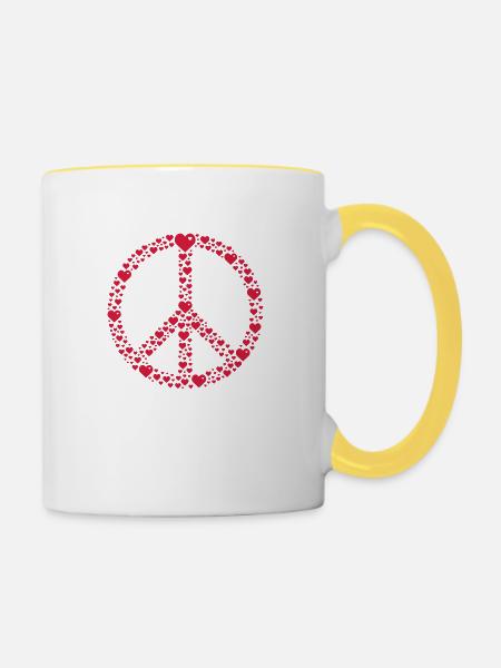 peace with hearts (1c) - Tasse zweifarbig - Weiß/Gelb