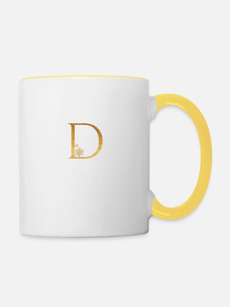 Anfangsbuchstabe D - Tasse zweifarbig - Weiß/Gelb