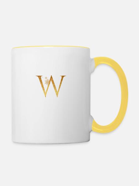 Anfangsbuchstabe W - Tasse zweifarbig - Weiß/Gelb