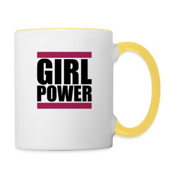 girl power text spruch cool weiblich frau maedchen - Tasse zweifarbig - Weiß/Gelb - Rechts