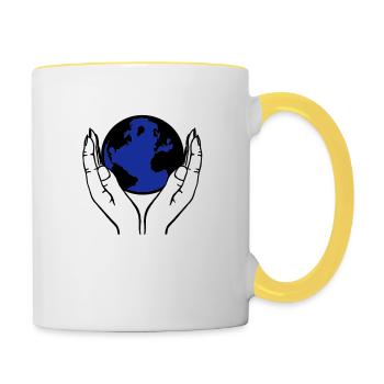 world in hands - Contrasting Mug - white/yellow - Right