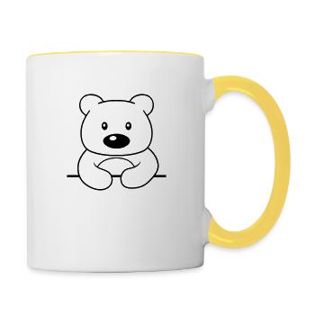 schild rahmen text schreiben teddy grizzly baer ba - Tasse zweifarbig - Weiß/Gelb - Rechts